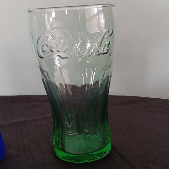 Coca Cola Coke Glassware Drinkware Stained Glass Blue Green Vintage - Picture 3 of 8